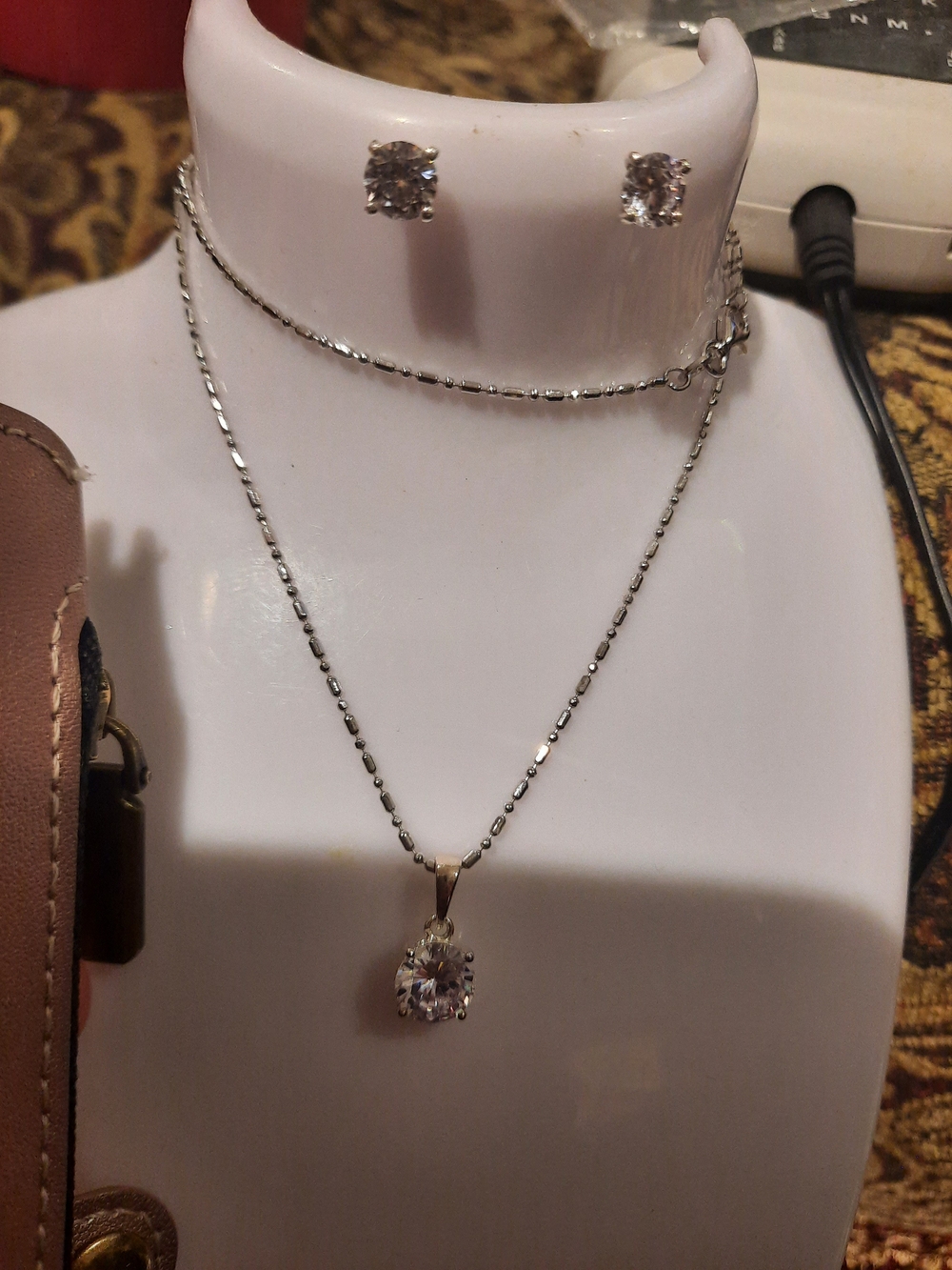 Solid Silver Silver 4CTTW CZ Solitaire Pendant Necklace & Stud Earring Set 4pc